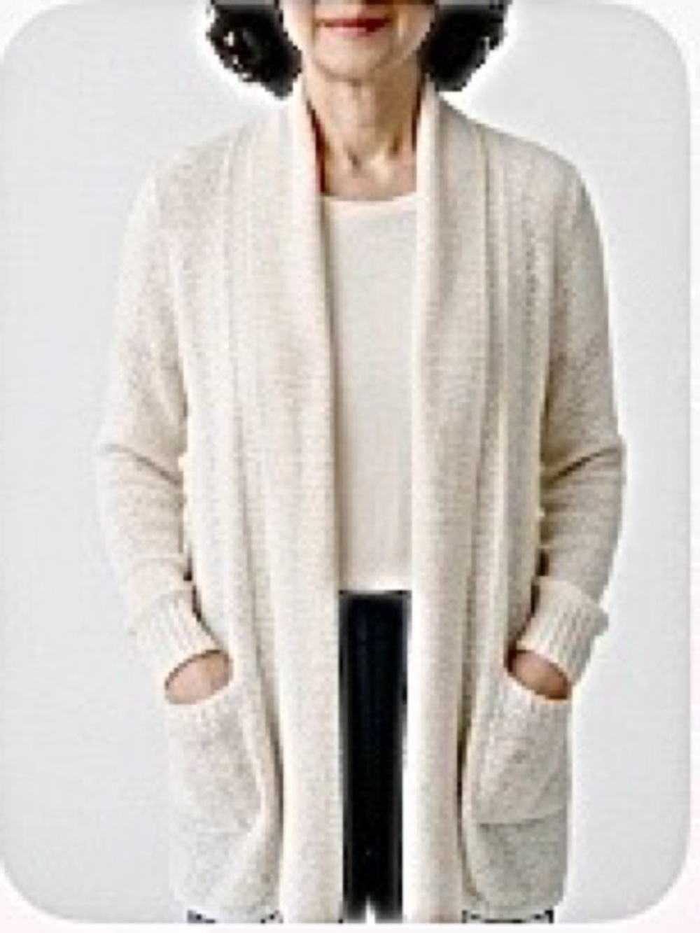 CALVIN KLEIN Cardigan Drape Open Front Pockets Creamy White Knit Women